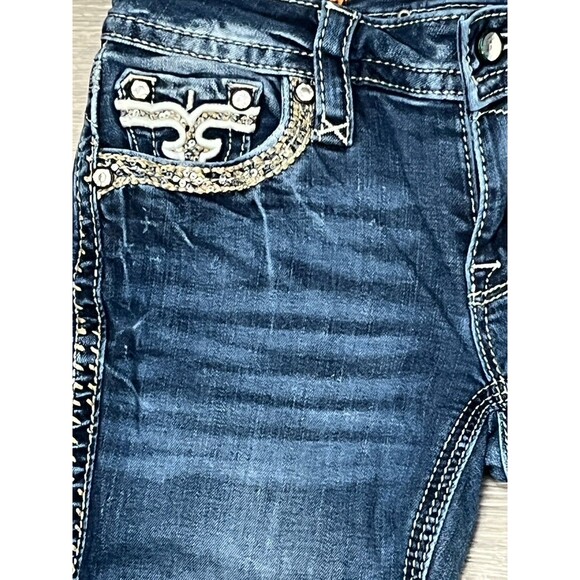 Rock Revival Jeans Low Rise Straight Y2k Flap Pockets Rhinestone Sequin Fade 26 - Picture 4 of 7